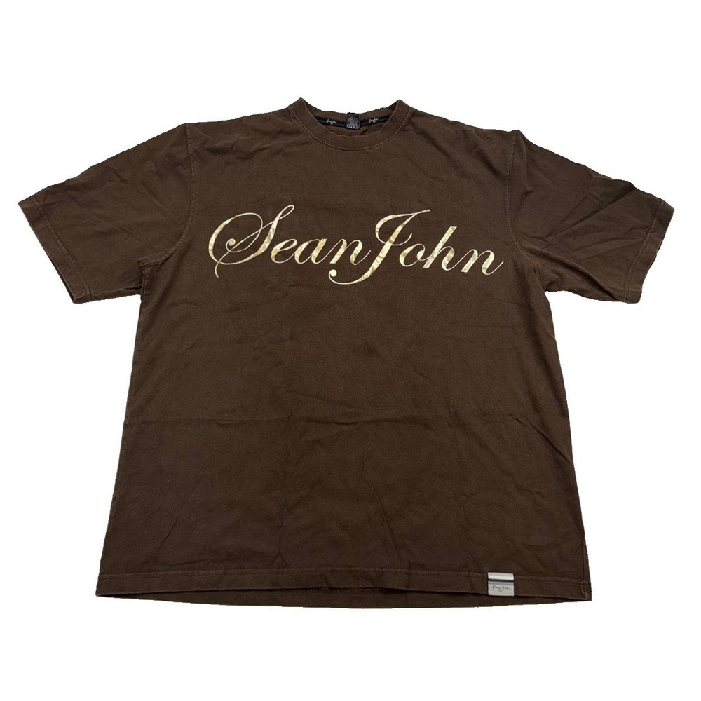 Sean John Y2K Spell-Out Double-Sided T-Shirt Brown Men's Sz XL - Picture 1 of 5